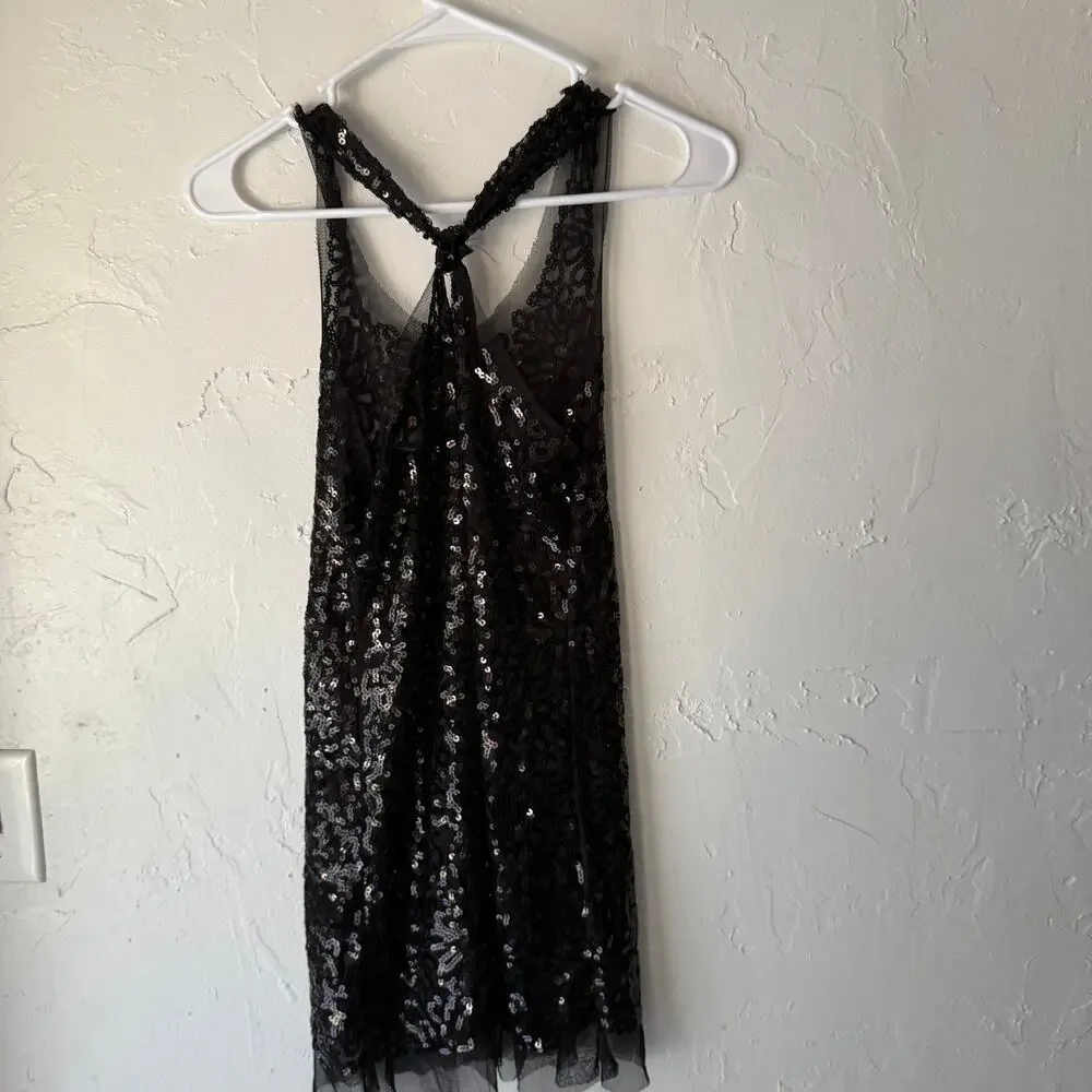 Wildcat Black Sequin Tank Top L‎ Y2K Fairy Grunge Mesh Going Out Top